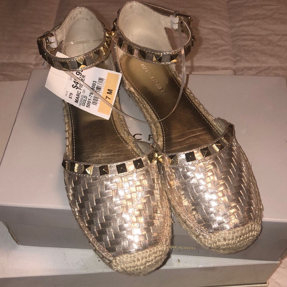 Mark Fisher Gold Espadrilles w/stud details size 7